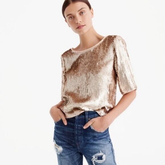 NWT J. Crew rose gold sequin tie back top - Picture 3 of 8
